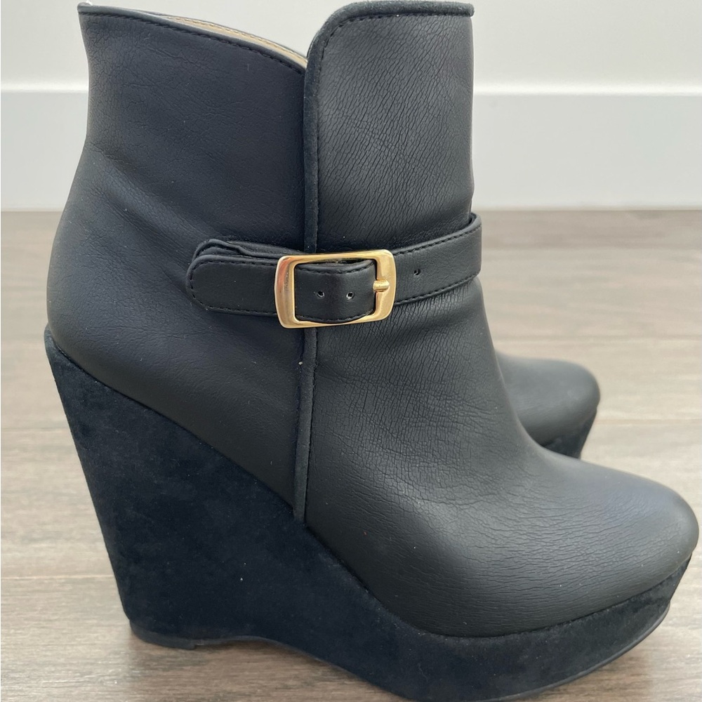 Stella McCartney Black Ankle Boots with Gold Buckle, size 36